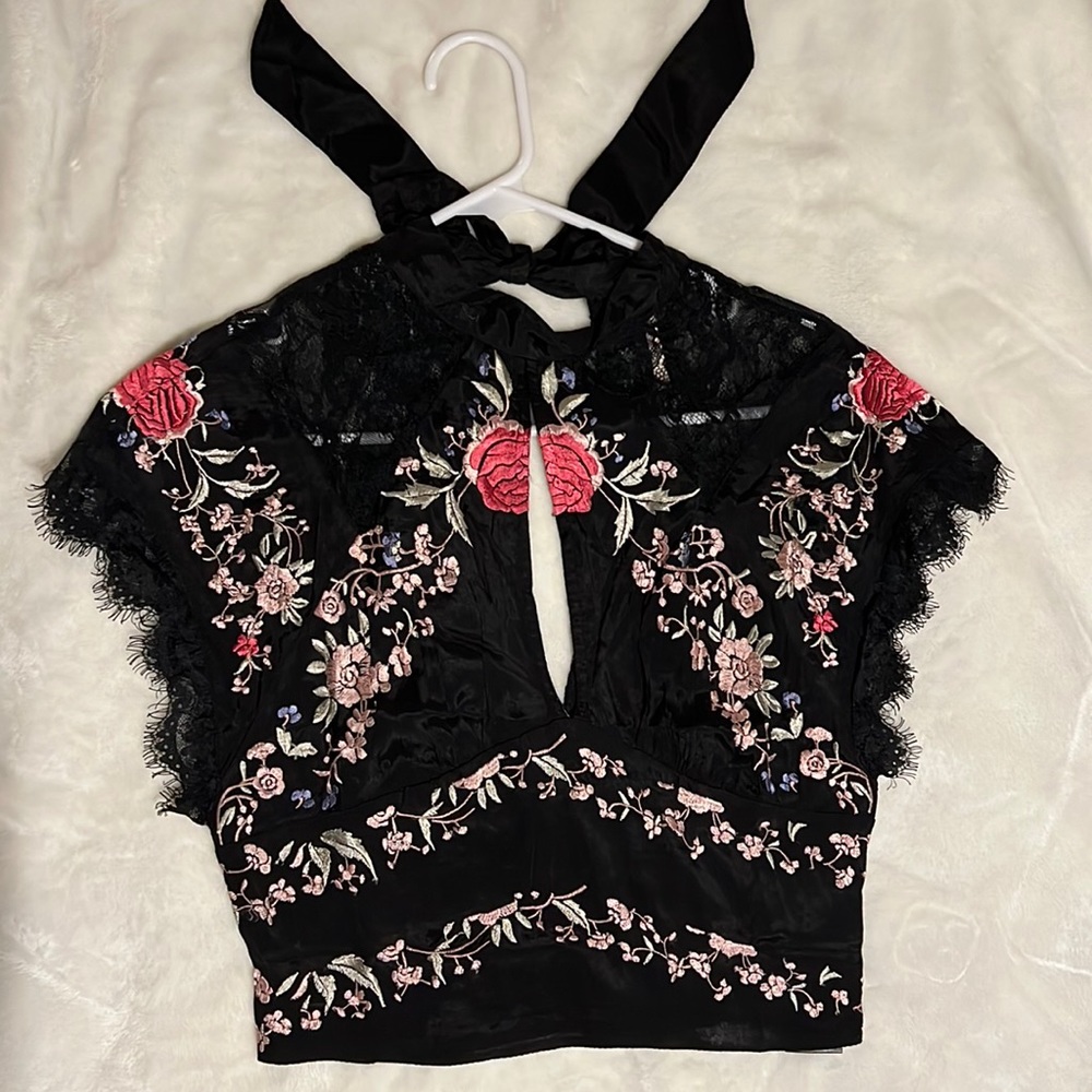 Embroidered lace free people crop